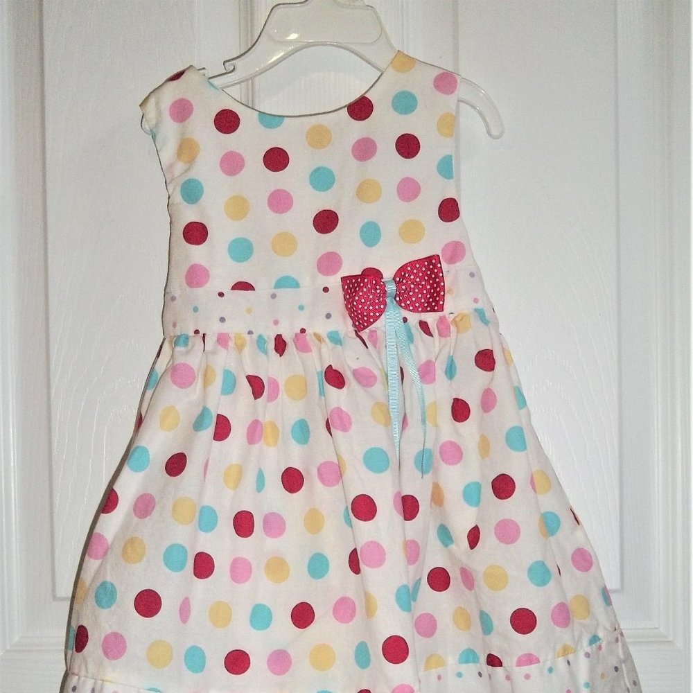Girls size 3T Rare Too white polka dots pink aqua yellow purple sheeting dress